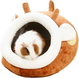 Guinea Pig Bed House & Hideout for Rat Bearded Dragon Hedgehog Ferret to Sleep and Hide, Guinea Pig Cage Accessories Habitat Décor (Large, 1.Sika Deer)