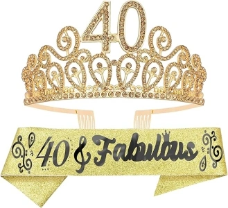 40th Birthday, 40th Birthday Gifts Women, 40th Birthday Decorations Women, 40th Birthday Tiara, 40th Birthday Sash, 40th Birthday Sash and Tiara for Women, 40th Birthday Crown, 40 Crown and Sash