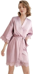 SIORO Women's Satin Robe Lace Silk Kimono Robes Short for Bridesmaid Wedding Party Nightgown Print 2 Medium