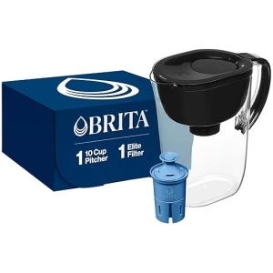 Brita Large Water Filter Pitcher for Tap and Drinking Water with SmartLight Filter Change Indicator + 1 Elite Filter, Reduces 99% Of Lead, Lasts 6 Months, 1-Cup Capacity, Black