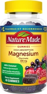 Nature Made High Absorption Magnesium Glycinate Gummies 100 mg per Serving, Muscle, Nerve, Bone and Heart Support, Magnesium Supplement, 40 Magnesium Gummies, 20 Day Supply