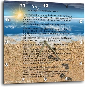 3dRose DPP_204469_3 Footprints in The Sand on Beach with Poem Wall Clock, 15 x 15