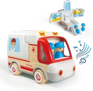 Cars Toys for 2 3 4 5 Years Old Toddlers Boys Girls, Ambulance Truck with Sound and Light, Early Learning Toy, Plastic and Wooden Vehicles, Doctor Kit for Kids, Christmas Birthday Gifts