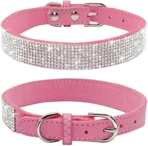 Rhinestone Dog Collar, Cute Dazzling Sparkling Soft Suede Leather Dog Cat Rhinestone Collar Crystal Diamond Pet Dog Puppy Collar