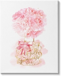 Stupell Industries Hello Gorgeous Pink Carnation Flower Blossom Glam Bottle, Designed by Ziwei Li Canvas Wall Art, 36 x 48, White