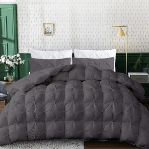 All-Season – Luxury Pinch Pleated Pintuck Reversible Pinch Pleated Down Alternative Comforter Set Dark Grey Down Alternative Quilted Comforter Set (Full/Queen- 3 Piece)