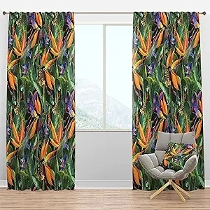 DesignQ Blackout Curtains 'Tropical Pattern with Exotic Flowers' Curtains for Bedroom, Curtains for Living Room, Curtains & Drapes - Thermal Insulated -Single Panel -52x63