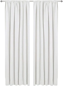 GFI LINEN CLUBS Cotton Canvas Weighted White Farmhouse Curtains - 50X84 Inch, Tab Top Room Darkening Drapes for Living Room, Bedroom, Window Panels, Set of 2, 300 GSM Fabric Curtain.