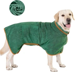 Dog Drying Robe, Dog Robe with Closure, Microfiber Dog Bathrobe, Very Absorbent, Adjustable Collar and Waist Pet Towel,Quick Drying and Moisture Absorption to Prevent Pet Hair Loss(Green-XXXL)