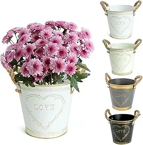 Rustic Small Metal Container Bucket with 'Love' Quote and Twine Handles Tabletop Decor Home Decoration Farmhouse Style（4 Pieces）