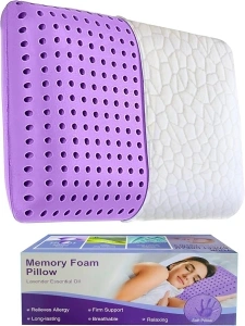 OMEO Lavender Pillow Queen Size, Cooling Memory Foam Pillow with Lavender Scent for Side Sleeper and Back Support Pillow, Cooling Pillow, Sleeping Pillows for Adults, 28