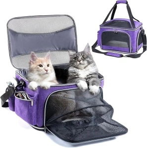 Large Cat Carrier Soft for 2 Cats, Pet Carrier for Small Dogs, Collapsible Cat Travel Carrier for Large Cats 20 lbs, Double Cat Transport Carrier Soft