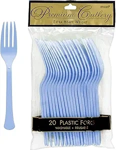 Pastel Blue Plastic Heavy Weight Forks (20 Count) - Premium Disposable Plastic Cutlery, Perfect for Home Use and All Kinds of Occasions