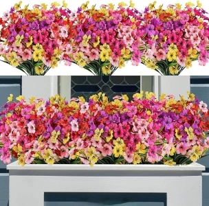 AmyHomie 20 Bundles Artificial Flowers for Outdoor UV Resistant Faux Flowers No Fade Fake Plastic Plants Garden Porch Window Box Decorating(Mix Color)