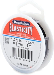 Beadalon Elasticity Stretch Cord, 0.5 mm / .020 in, Black, 5 m / 16.4 ft