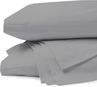 Purity Home Organic 100% Cotton Soft Silver Full Size Bed Sheets, Percale Weave Cotton Sheet Set for Full Size Bed, Crisp, Cooling & Breathable Bed Sheets, Fits Mattress Upto 16