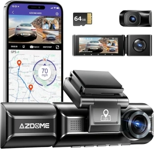 AZDOME M550 3 Channel Dash Cam, 4K+1080P Dual Dash Camera for Cars Built-in WiFi GPS, 1440P+1080P+1080P Front and Rear Inside, 64GB Card Included, 3.19