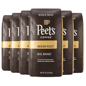 Peet's Coffee, Medium Roast Whole Bean Coffee - Big Bang 63 Ounces (6 Bags of 10.5 Ounces)