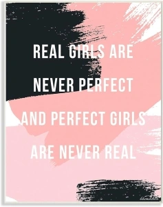 Stupell Home Décor lulusimonSTUDIO Real Girls Are Never Perfect Abstract Pink and Black Wall Plaque Art, 10 x 0.5 x 15, Proudly Made in USA