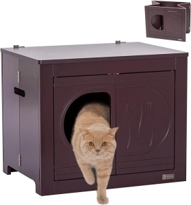 PETSFIT Cat Litter Box Enclosure, Unfold to Use, No Assembly Needed, Cat Litter Box Furniture as Cat House, End Table, Fit Most of Litter Box (Espresso)