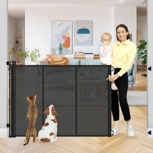 Reinforced 42 Inch Extra Tall Retractable Dog Gate with Reinforced Strips Retractable Baby Gates Extra Tall Dog Gate Outdoor Retractable Gate Extra Tall Pet Gate Tall Retractable Gates for Dogs Indoor