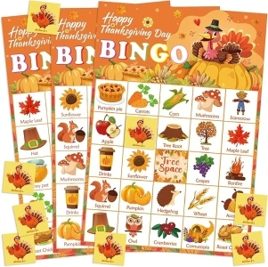 OHOME Thanksgiving Crafts for Kids | Thanksgiving Bingo Cards - 24 Players Thanksgiving Games - Thanksgiving Gifts Party Favors for Kids | Friendsgiving Activities Toys Party Supplies