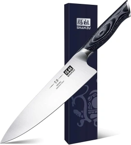 SHAN ZU 8 inch Japanese Chef Knife, Chefs Knife Kitchen Knives, Japanese Super Steel Sharp Chef's Knives with K133 Ergonomic Handle, Black Tortoise Genbu Series