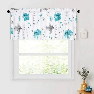 ASPMIZ Floral Kitchen Valance Curtains, Teal Floral Kitchen Valance, Watercolor Flowers Valance Curtain, Rod Pocket Small Window Curtains for Kitchen Living Room Bathroom, 52