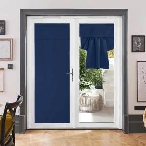 RYB HOME Sidelight Door Curtains Privacy - Self Adhesive Length Adjustable Glass Window Curtains for Tricia Door French Door Kitchen Door, W 30 x L 69 inch, Navy Blue, 1 Panel
