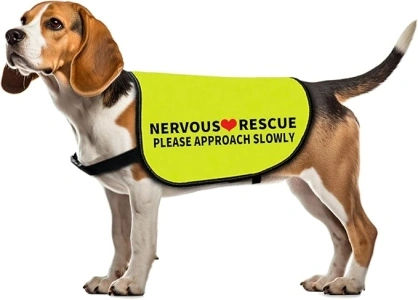 Rescue Dog Jacket Vest Nervous Rescue Please Approach Slowly Dog Vest Dog Walking Slogan Warning Vest (Approach Slowly-Medium)