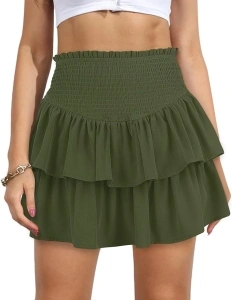 Women's High Waist Ruffle Mini Skirt Cute Tiered Short Skirt with Shorts Underneath