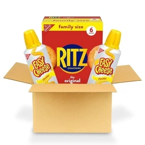 RITZ Original Crackers and Easy Cheese Cheddar Snack Variety Pack, School Lunch Box Snacks, 1 Family Size Box & 2 Cans