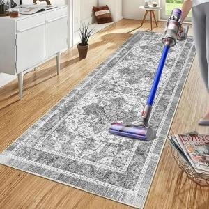 3.75lb Thicker Plus 2'×6' Boho Grey Hallway Runner Rug Non Slip Washable Vacuum Cannot Sucks It Up, Farmhouse Long Area Runner Rug Entryway Indoor for Kitchen, Bathroom, Bedroom