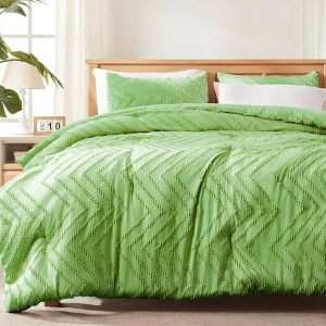 Cosybay Twin Comforter Set - Green Boho Tufted Twin Bed Set, 2 Pieces All Season Down Alternative Twin Bedding Sets with 1 Comforter and(68