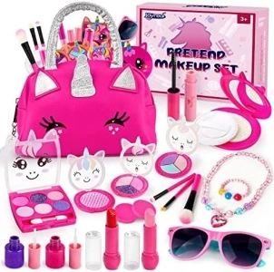 Joyreal Pretend Makeup for Toddlers, Fake Makeup Set for Kids with Cosmetic Bag for Princess Birthday, Play Make Up for Age 3 4 5
