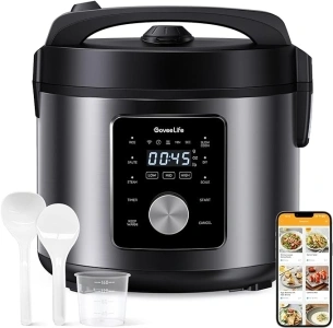 GoveeLife Smart Rice Cooker, 6-in-1 Multi-Cooker, Slow Cooker, Yogurt Maker, Saute Pan, Steamer, Food Warmer, 1000W, 10-Cup Uncooked 5.2 Quart, Includes App with 33 Recipes