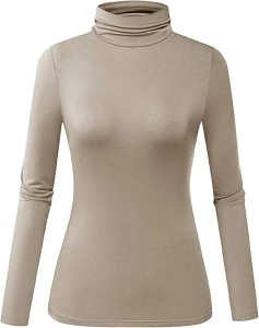 Herou Womens Long Sleeve Turtleneck Slim Fitted Lightweight Casual Active Layer Tops Shirts