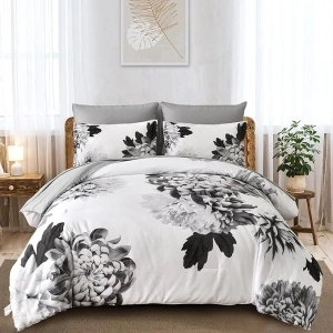 DJY Grey Comforter Set Queen, 7 Piece Floral Comforter Set with Sheets Elegant Gray Flower Print Bed in a Bag Soft Microfiber Complete Bedding Set for All Season