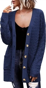 Zeagoo Womens 2024 Long Sleeve Chunky Cable Knit Fall Cardigans Sweaters Button Down Open Front Outerwear with Pockets