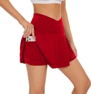 bpbtti Women's 1 or 2 Pack Crossover Tennis Skirt with Pockets High Waisted Pleated Golf Skorts Built-in Shorts for 2024