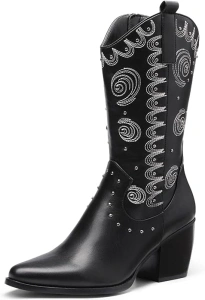 DREAM PAIRS Women's Western Cowboy boots Mid Calf Cowgirl boot Pull-on