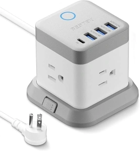 BESTEK Power Strip with USB, Vertical Cube Mountable Power Outlet Extender with 3 Outlets, 3 USB & 1 USB-C PD20W Ports, 5 Feet Extension Cord Flat Plug and Detachable Base for Easy Mounting