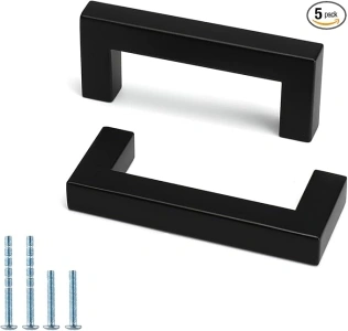 goldenwarm 5 Pack 3 Inch Black Handles for Cabinets Black Cabinet Hardware Cabinet Pulls Black Matte Black Dresser Handles Stainless Steel Black Kitchen Pulls Handles