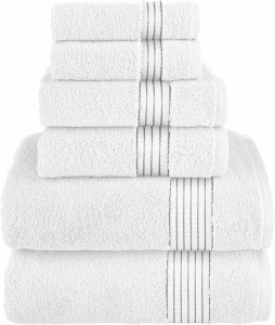 Elegant Comfort Premium Cotton 6-Piece Towel Set, Includes 2 Washcloths, 2 Hand Towels and 2 Bath Towels, 100% Turkish Cotton - Highly Absorbent and Super Soft Towels for Bathroom, White/Gray