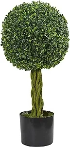 Nearly Natural 2ft. Boxwood Ball with Woven Trunk Artificial Tree, UV Resistant (Indoor/Outdoor)