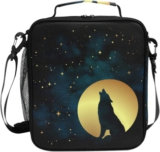 senya Insulated Lunch Box Lone Wolf Howling At Moon Large Lunch Bag Warmer Cooler Meal Prep Lunch Tote with Shoulder Strap for Women Boys Girls