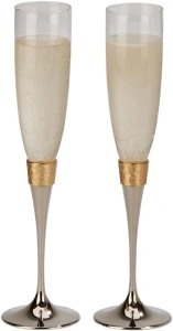 Creative Gifts Hammered Gold Stem Champagne Flutes, Set Of 2 Toasting Glasses, Weighted Glass, Gift Box Included