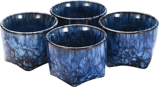 Whole Housewares Sake Set Cups - Traditional Japanese Ceramic Sake Cups - Drink Gift Essentials - Dishwasher Safe - Blue - Set of 4-2oz Capacity - 2.4'' x 1.7''