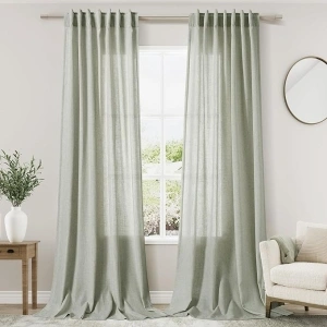 Sage Green Curtains 144 inches Long 2 panels for Living Room Back Tab Rod Pocket Semi Sheer Linen Drapes Neutral Sage Decor Earth Tone Pale Green Curtains Ceiling to Floor Length for Dining Room