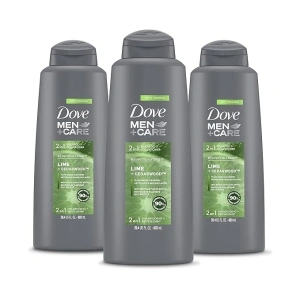 DOVE MEN + CARE 2 in 1 Shampoo and Conditioner For Healthy-Looking Hair Lime + Cedarwood Naturally Derived Plant Based Cleansers 20.4 oz 3 Count